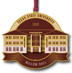 red and yellow university ornament 