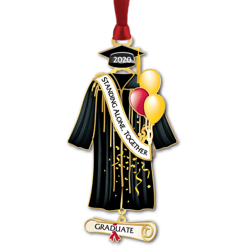 black graduation cap and gown with balloons and sash