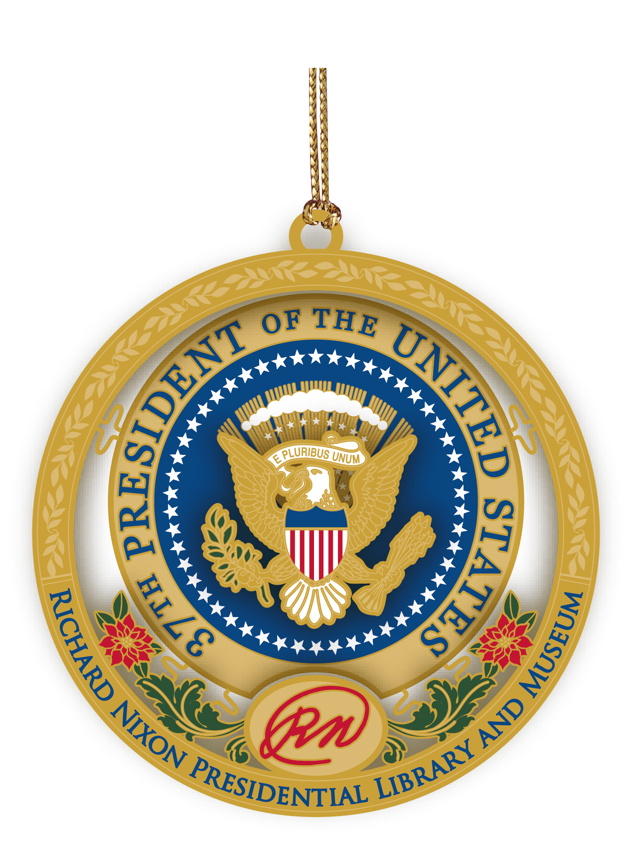 red, blue and gold presidential ornament