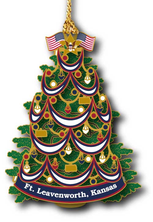 Christmas tree with American flags at top