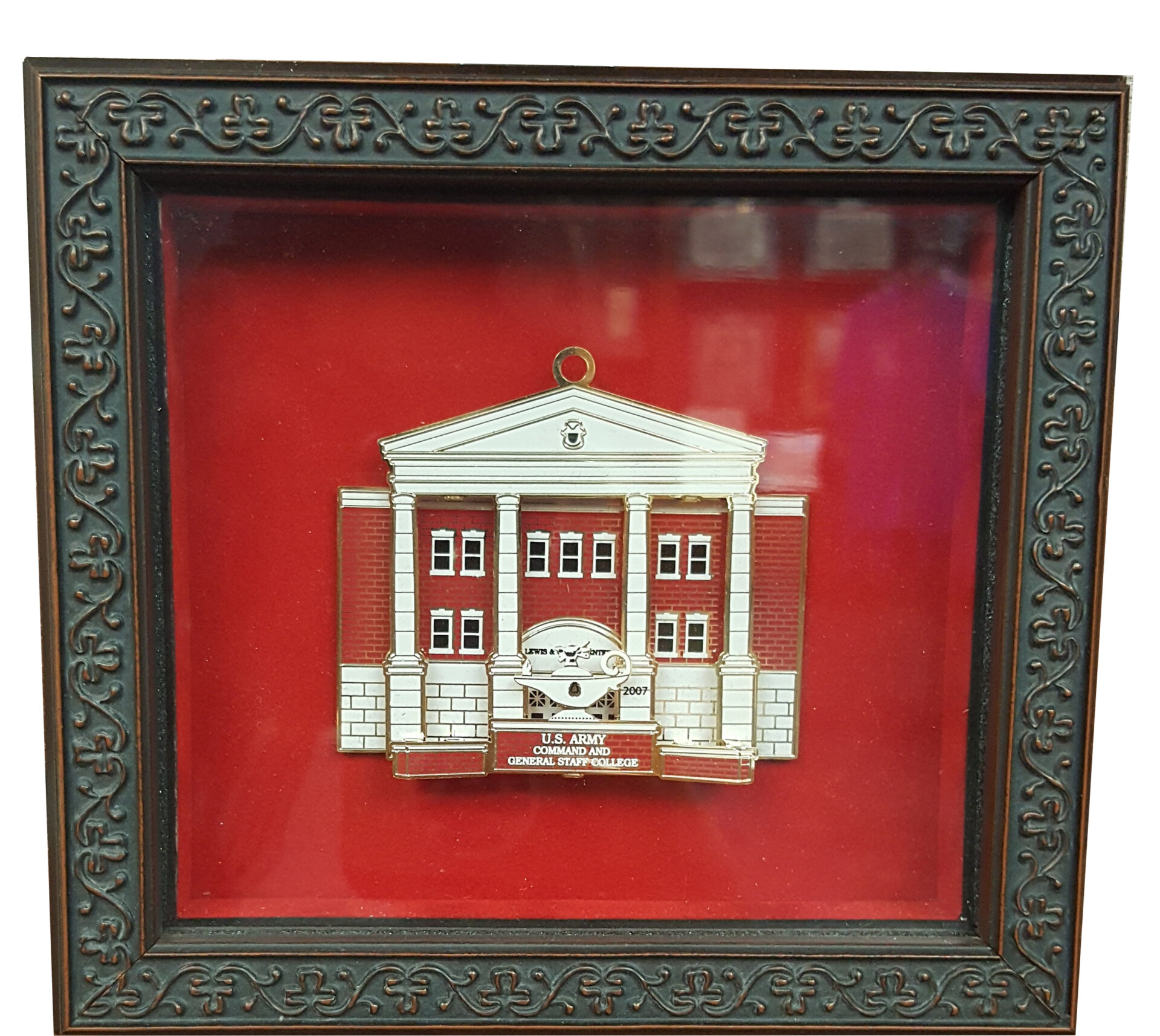 brown frame with red matting