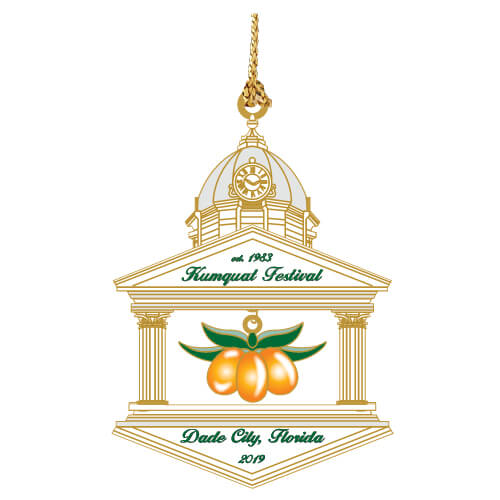 kumquat oranges hanging in middle of ornament for Dade City Garden Club